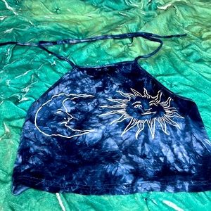Sun and moon halter top backless, blue tie-dye